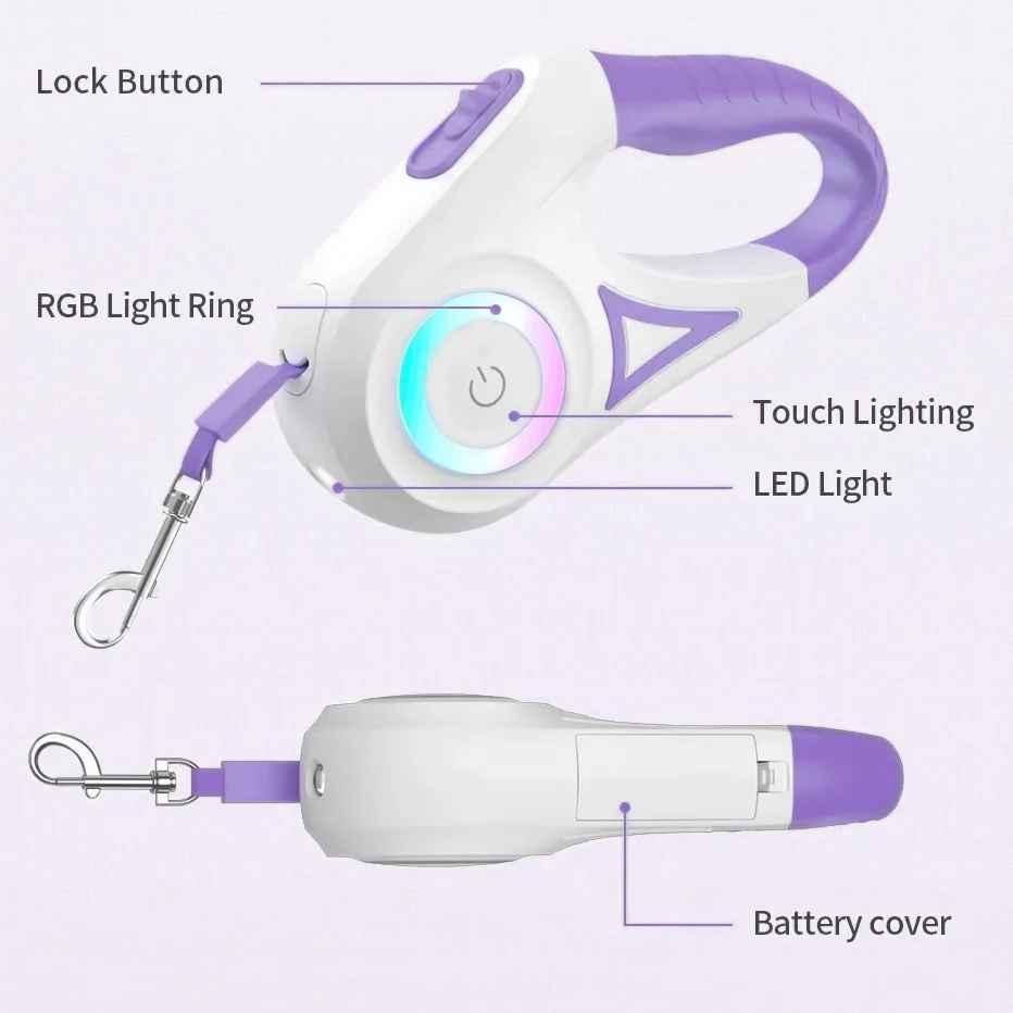 LED-Rollleine für Hunde mit Licht für Welpen, kleine, mittelgroße und große Hunde