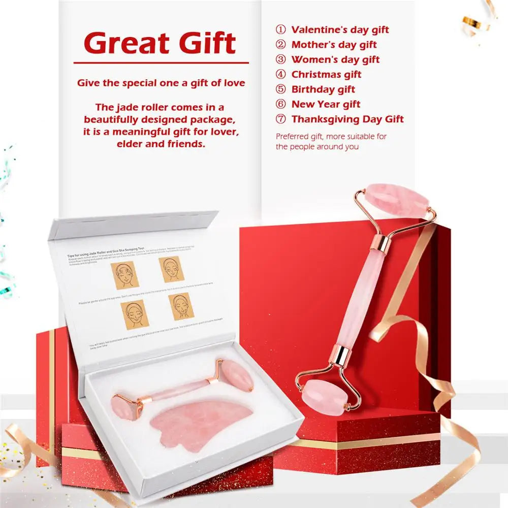 Rose Quartz Jade Roller & Gua Sha Set