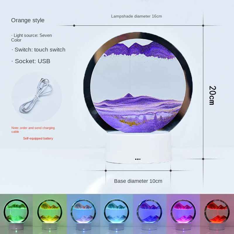 LED-RGB-Sandlandschaftslampe, 3D-Sandkunstrahmen, Nachtlicht mit 16 Farben, Sanduhrlicht, 3D-Tiefseeanzeige mit Fernbedienung