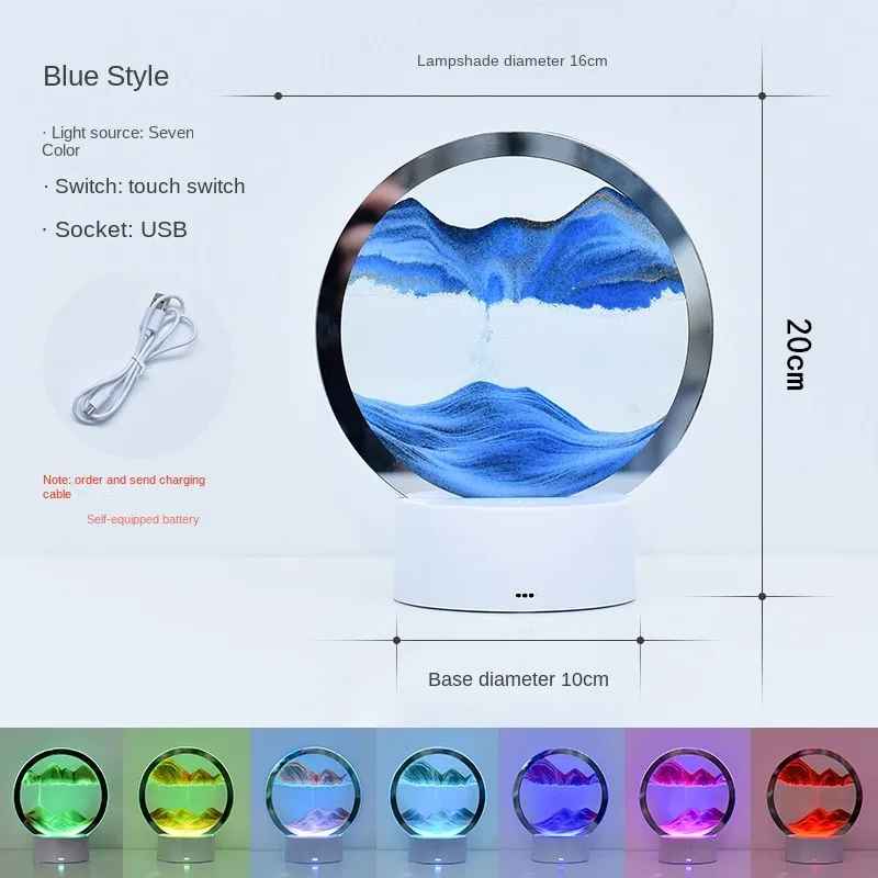 LED-RGB-Sandlandschaftslampe, 3D-Sandkunstrahmen, Nachtlicht mit 16 Farben, Sanduhrlicht, 3D-Tiefseeanzeige mit Fernbedienung