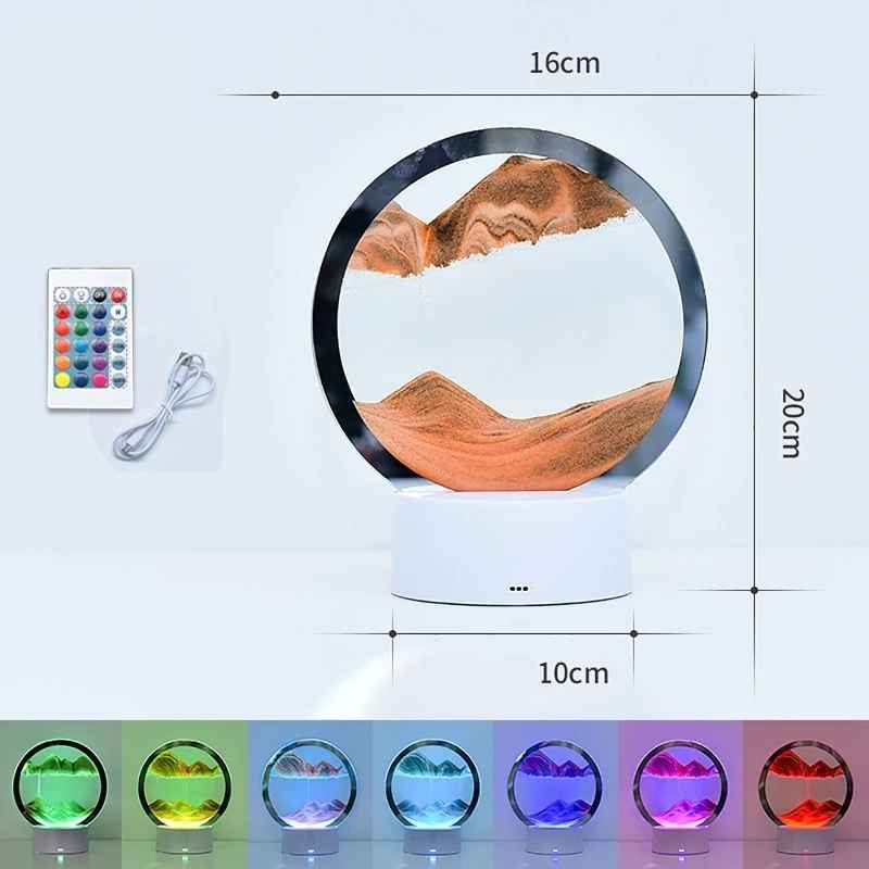 LED-RGB-Sandlandschaftslampe, 3D-Sandkunstrahmen, Nachtlicht mit 16 Farben, Sanduhrlicht, 3D-Tiefseeanzeige mit Fernbedienung
