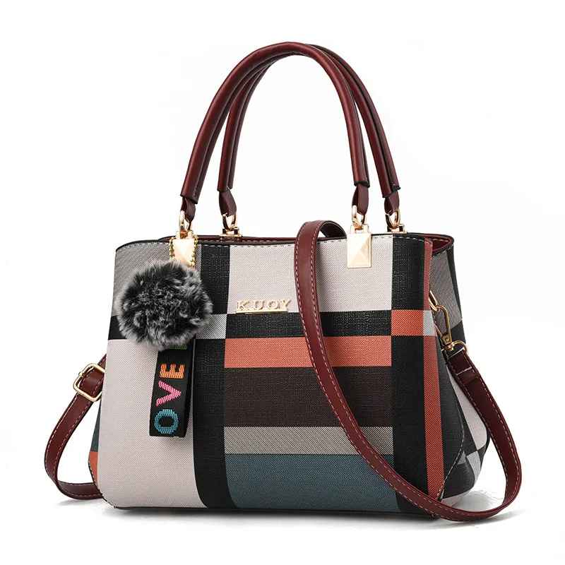 Elegante Designer-Handtaschen für Damen, aus PU-Leder, Umhängetaschen mit Haarballen,