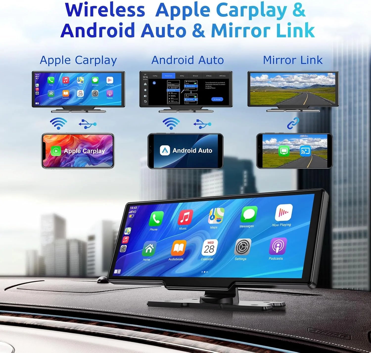 Auto Display mit Carplay, Maps und Streaming mit Doppelkamera