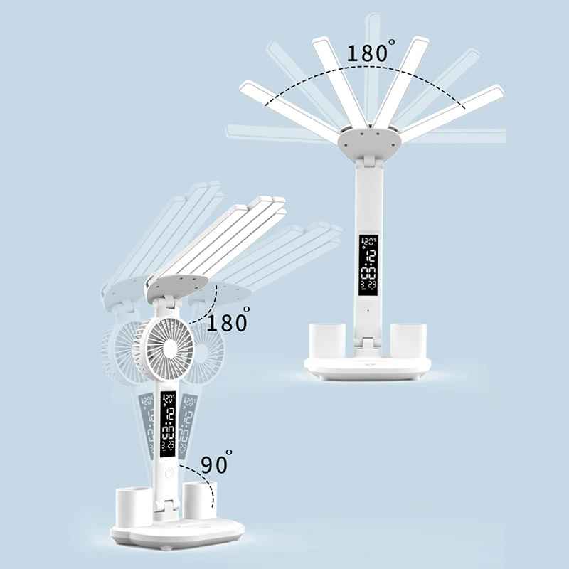 Wiederaufladbare Tischlampe, LED-Uhr mit Ventilator