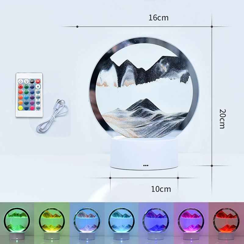 LED-RGB-Sandlandschaftslampe, 3D-Sandkunstrahmen, Nachtlicht mit 16 Farben, Sanduhrlicht, 3D-Tiefseeanzeige mit Fernbedienung