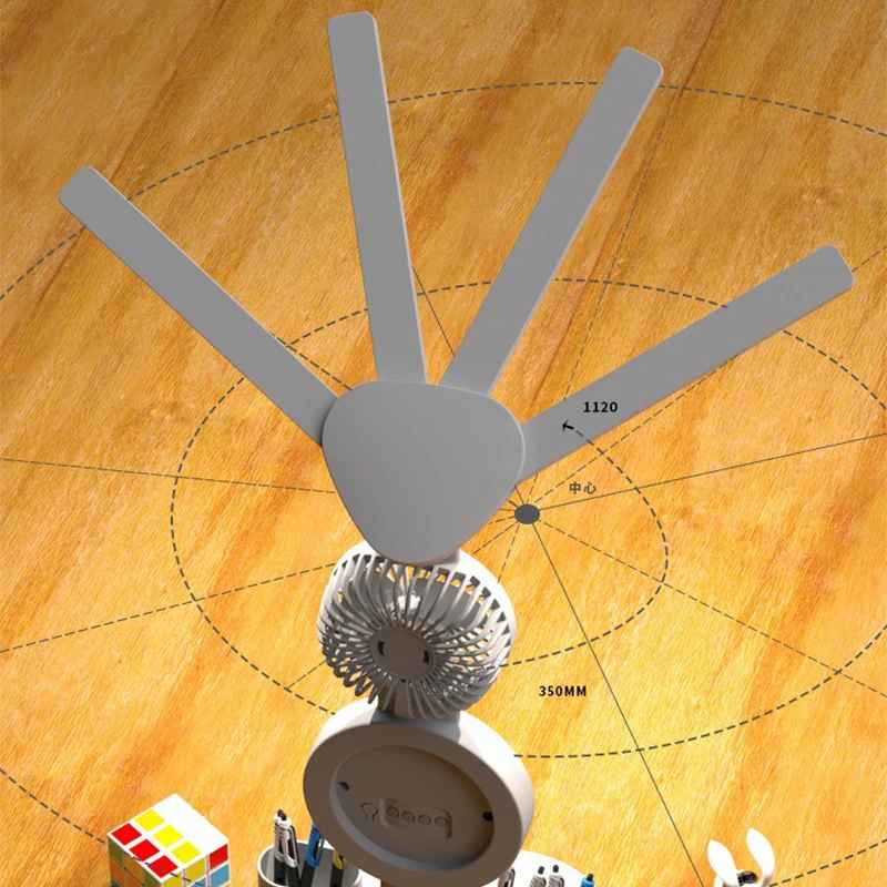 Wiederaufladbare Tischlampe mit LED-Licht, Ventilator und Uhr