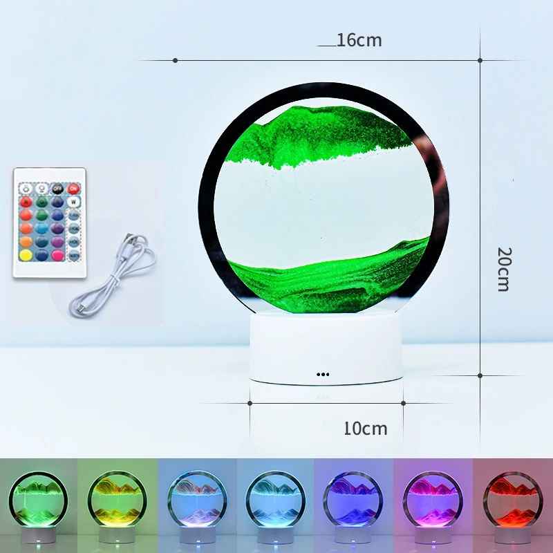 LED-RGB-Sandlandschaftslampe, 3D-Sandkunstrahmen, Nachtlicht mit 16 Farben, Sanduhrlicht, 3D-Tiefseeanzeige mit Fernbedienung