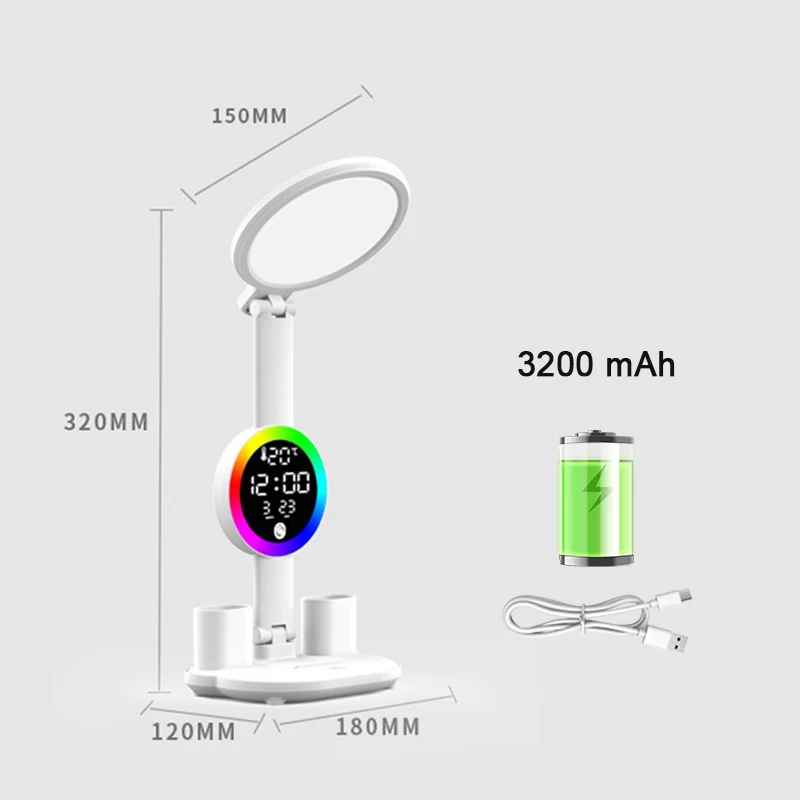 Wiederaufladbare Tischlampe mit Ventilator, LED-Uhranzeige