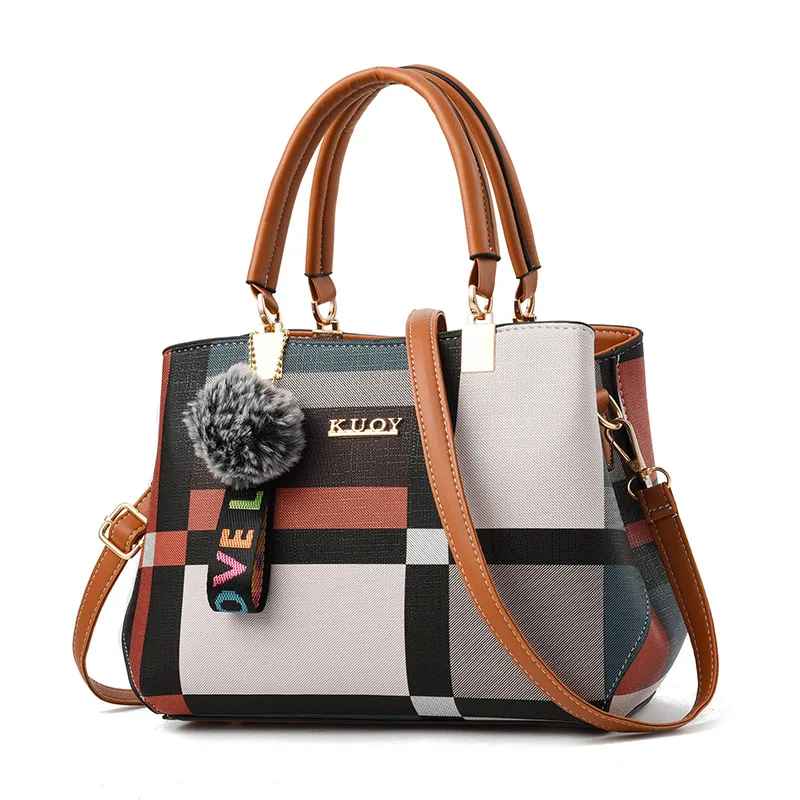 Elegante Designer-Handtaschen für Damen, aus PU-Leder, Umhängetaschen mit Haarballen,