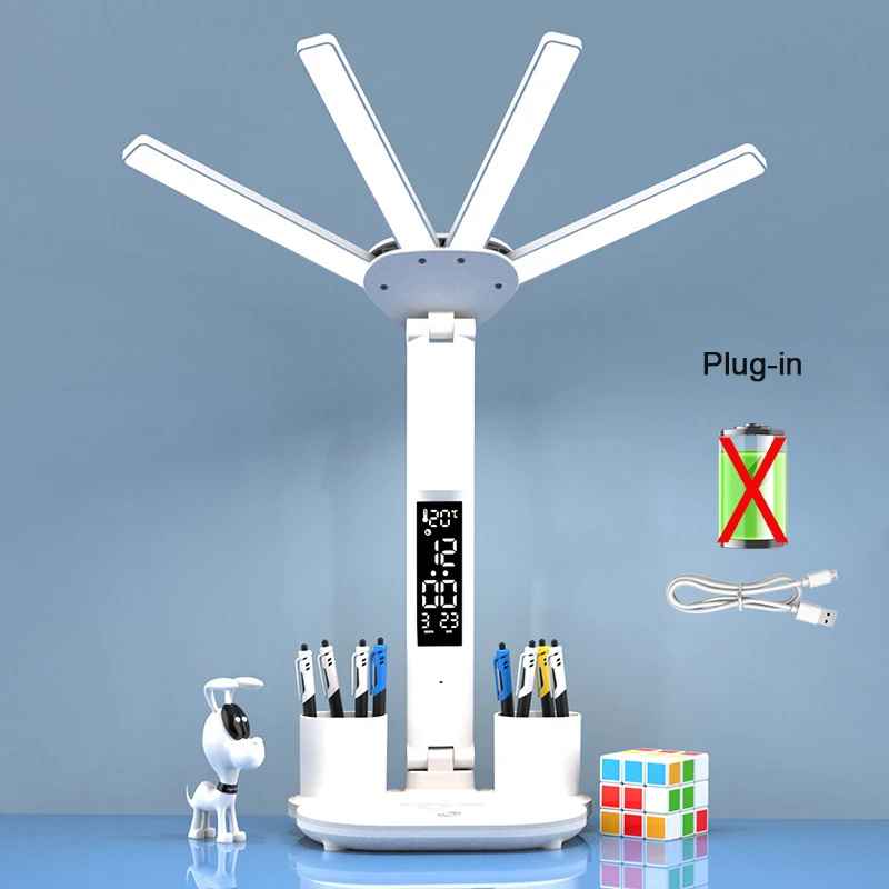 Wiederaufladbare Tischlampe, LED-Uhr mit Ventilator