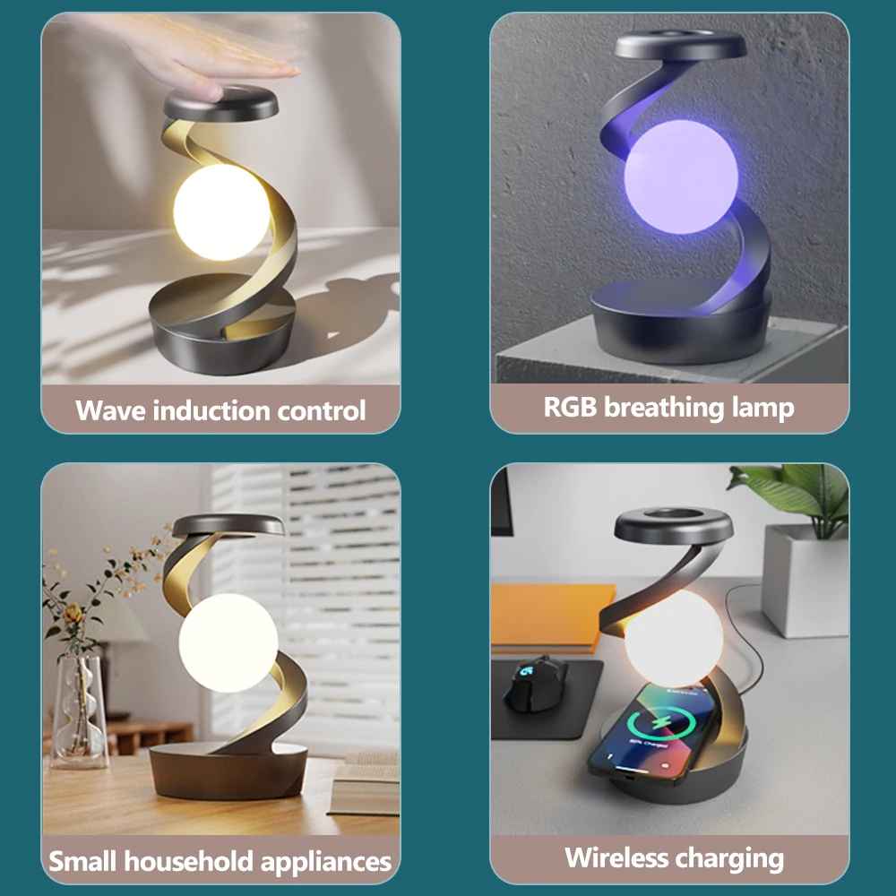 LED 360 ° drehbares Nachtlicht mit kabelloser Ladestation, kabellose Schreibtischlampe