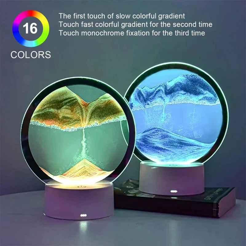 LED-RGB-Sandlandschaftslampe, 3D-Sandkunstrahmen, Nachtlicht mit 16 Farben, Sanduhrlicht, 3D-Tiefseeanzeige mit Fernbedienung