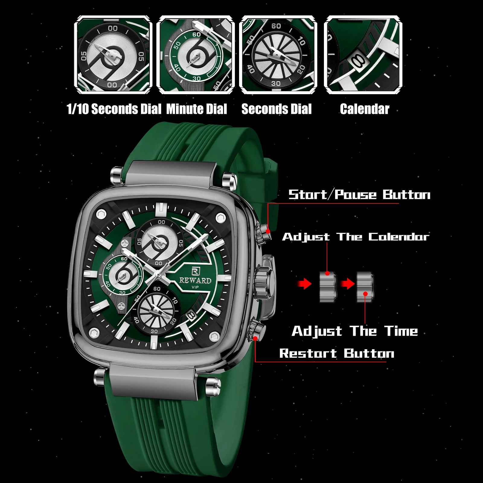 REWARD heißeste quadratische Herrenuhr