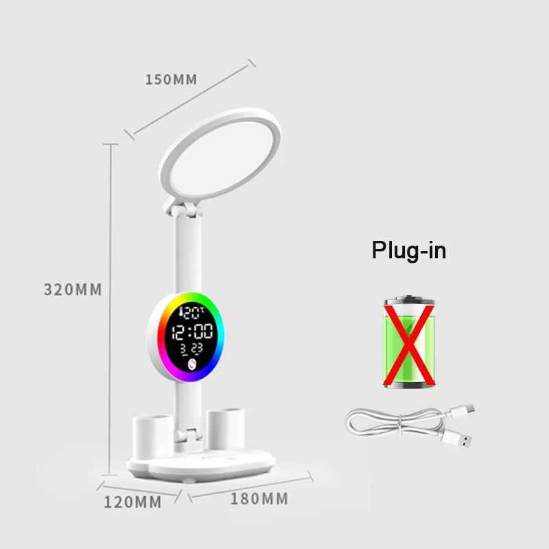 Wiederaufladbare Tischlampe mit Ventilator, LED-Uhranzeige
