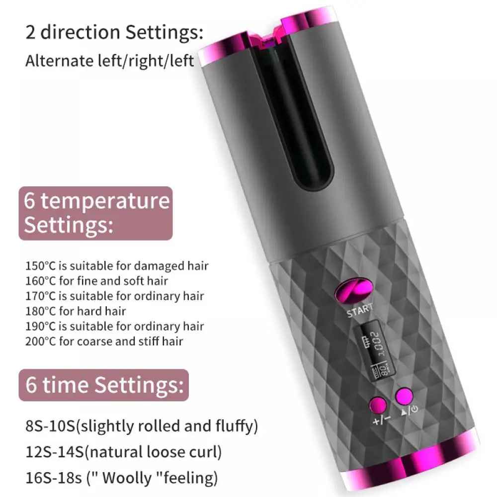 Wireless Hair Curler Cordless Rotating USB Rechargeable