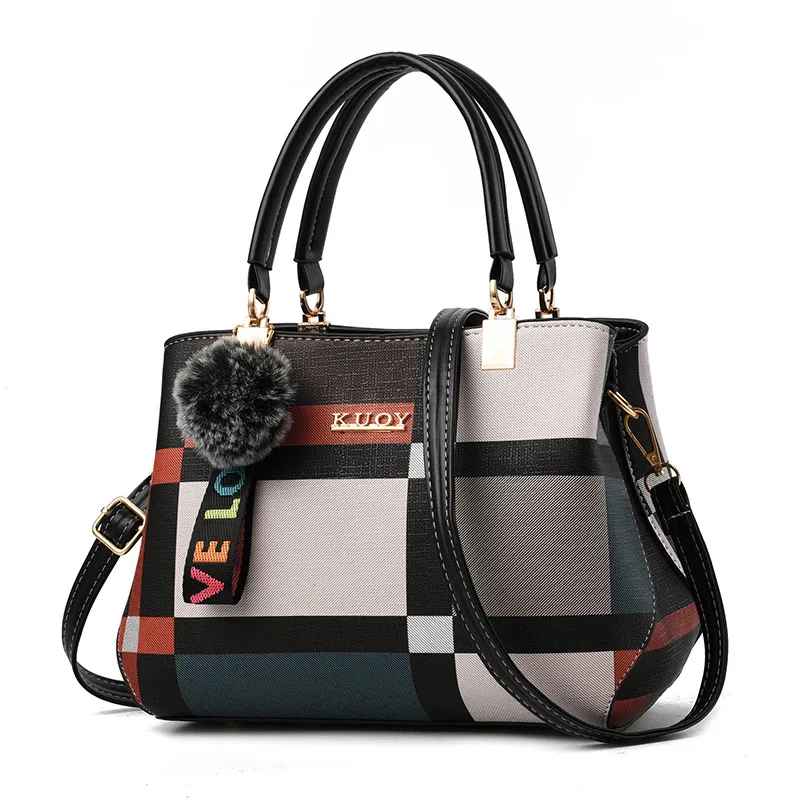 Elegante Designer-Handtaschen für Damen, aus PU-Leder, Umhängetaschen mit Haarballen,