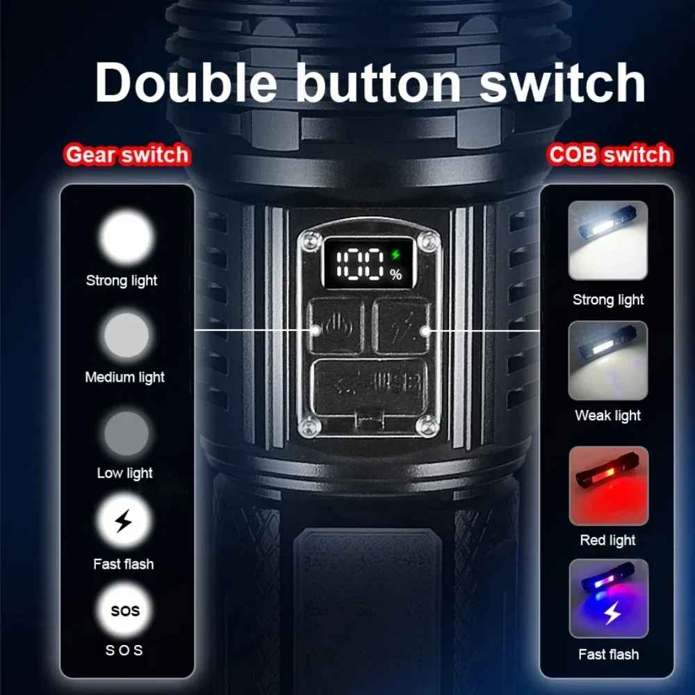 Wiederaufladbare Hochleistungs-LED-Taschenlampe mit eingebautem 15000-mAh-Akku