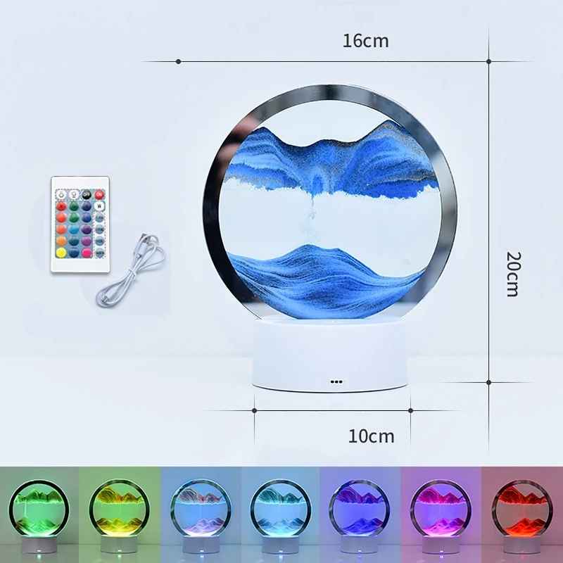 LED-RGB-Sandlandschaftslampe, 3D-Sandkunstrahmen, Nachtlicht mit 16 Farben, Sanduhrlicht, 3D-Tiefseeanzeige mit Fernbedienung