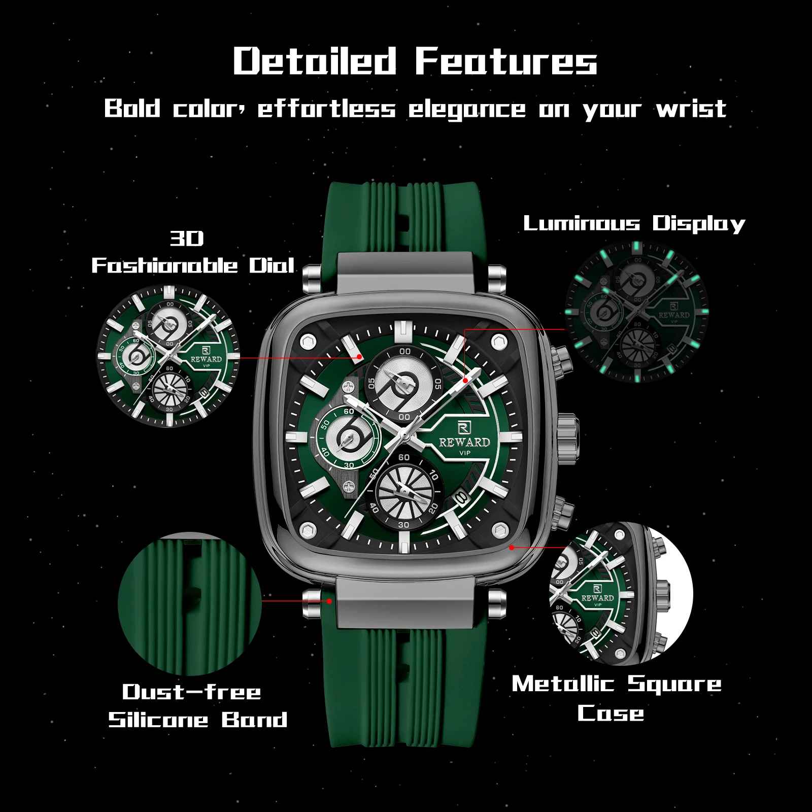 REWARD heißeste quadratische Herrenuhr