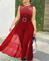 sommer frauen Rundhals Strass Sheer Mesh Ärmellose Overall