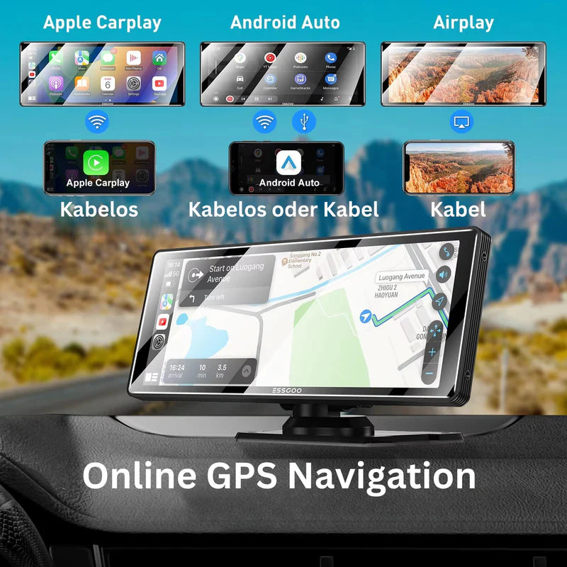 Auto Display mit Carplay, Maps und Streaming mit Doppelkamera
