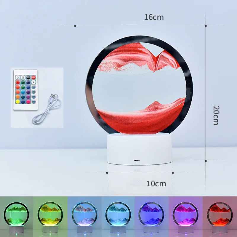 LED-RGB-Sandlandschaftslampe, 3D-Sandkunstrahmen, Nachtlicht mit 16 Farben, Sanduhrlicht, 3D-Tiefseeanzeige mit Fernbedienung