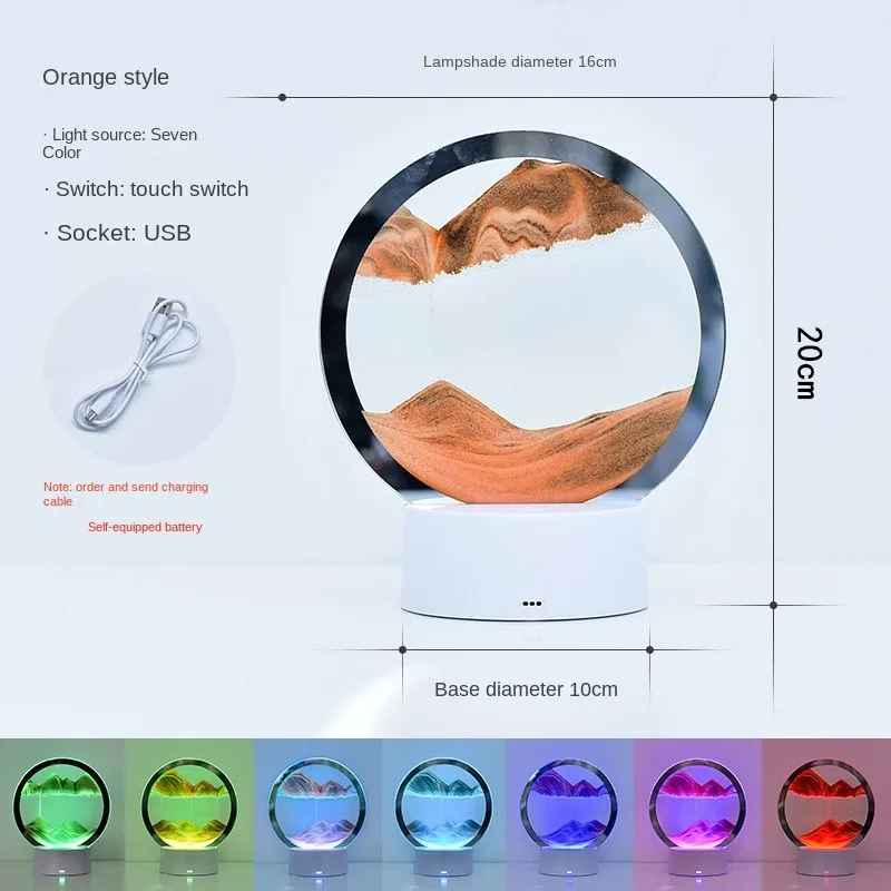 LED-RGB-Sandlandschaftslampe, 3D-Sandkunstrahmen, Nachtlicht mit 16 Farben, Sanduhrlicht, 3D-Tiefseeanzeige mit Fernbedienung