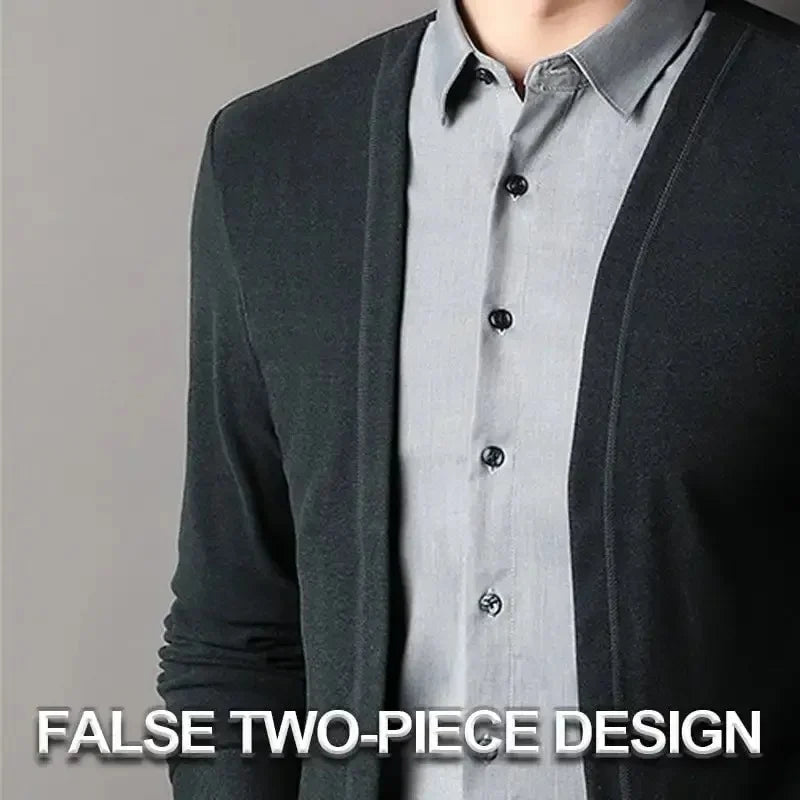 Zweiteiliger Herren-Strickcardigan mit falschem Hemdkragen