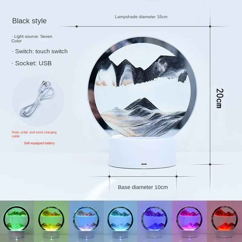 LED-RGB-Sandlandschaftslampe, 3D-Sandkunstrahmen, Nachtlicht mit 16 Farben, Sanduhrlicht, 3D-Tiefseeanzeige mit Fernbedienung