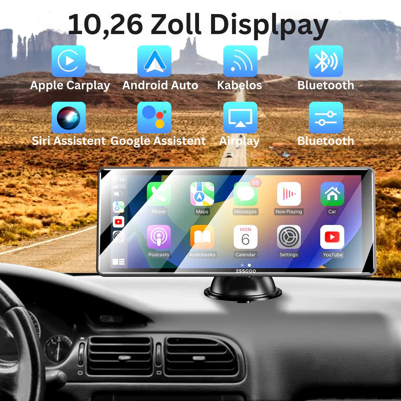 Auto Display mit Carplay, Maps und Streaming mit Doppelkamera