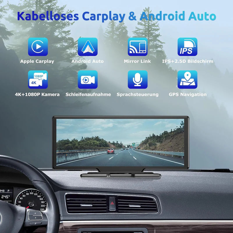 Auto Display mit Carplay, Maps und Streaming mit Doppelkamera