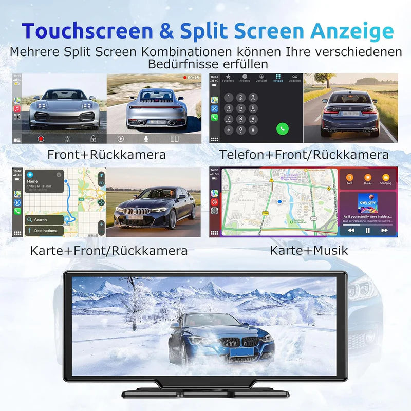 Auto Display mit Carplay, Maps und Streaming mit Doppelkamera