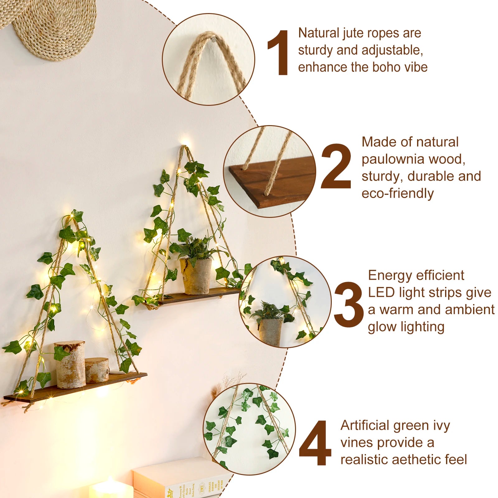 Artificial Ivy LED Wall Shelf