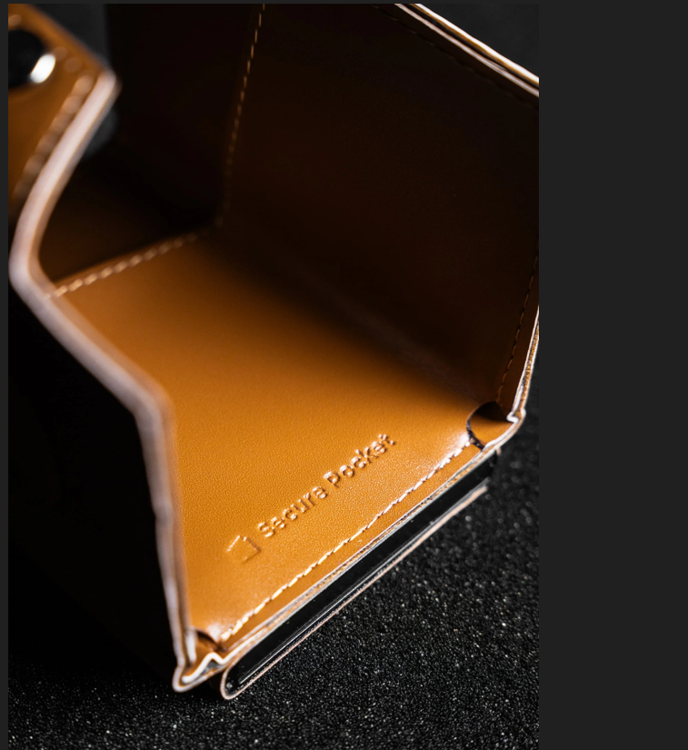 Secure Pocket™ - Smarte Leder-Geldbörse mit RFID-Schutz und Anti-Verlust-Ständer