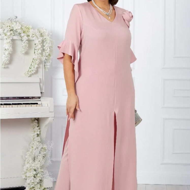 Damen-Set aus Kleid mit V-Ausschnitt und Hose mit elastischer Taille