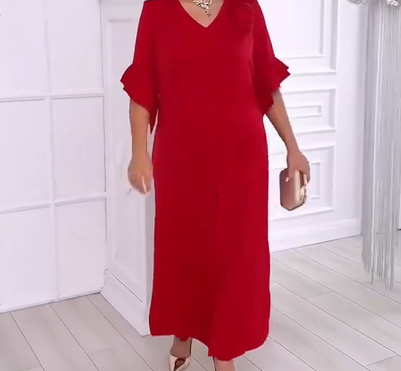 Damen-Set aus Kleid mit V-Ausschnitt und Hose mit elastischer Taille