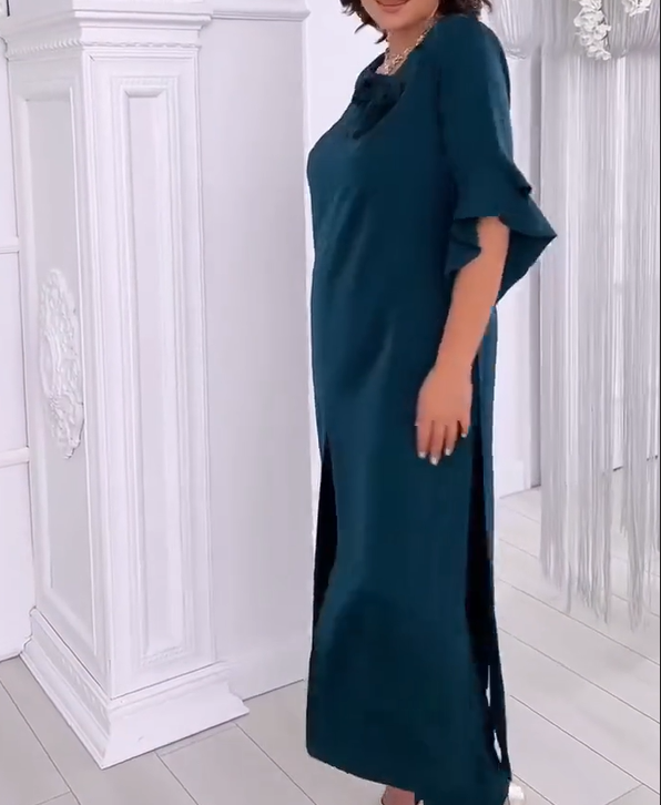 Damen-Set aus Kleid mit V-Ausschnitt und Hose mit elastischer Taille