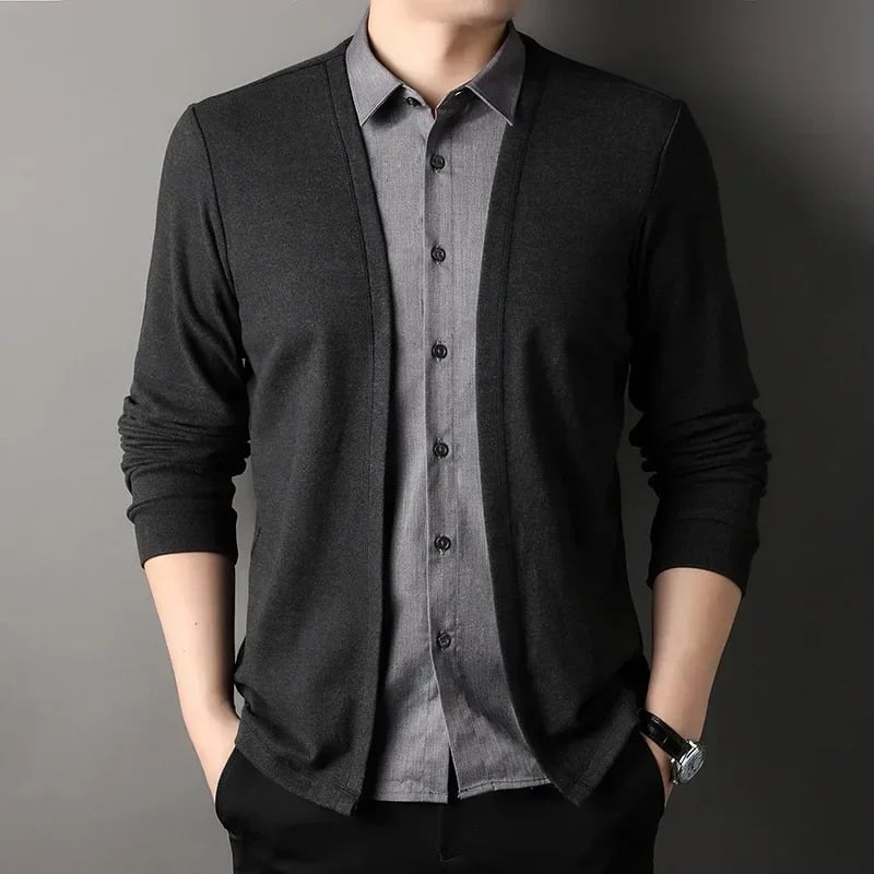 Zweiteiliger Herren-Strickcardigan mit falschem Hemdkragen