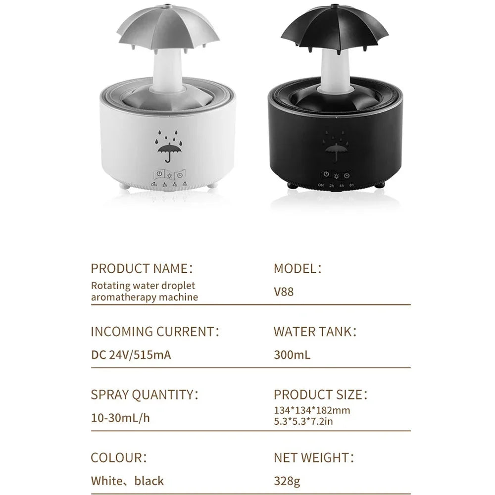 Kreativer Regenschirm-Wassertropfen-Luftbefeuchter mit buntem Licht, Regentropfen-Aroma, ätherischem Öldiffusor, Aromatherapie-Luftbefeuchter