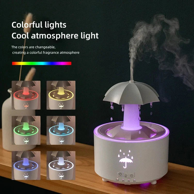 Kreativer Regenschirm-Wassertropfen-Luftbefeuchter mit buntem Licht, Regentropfen-Aroma, ätherischem Öldiffusor, Aromatherapie-Luftbefeuchter