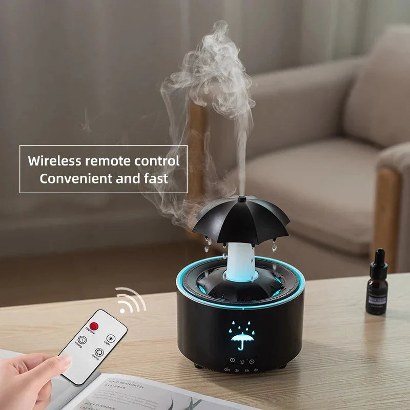 Kreativer Regenschirm-Wassertropfen-Luftbefeuchter mit buntem Licht, Regentropfen-Aroma, ätherischem Öldiffusor, Aromatherapie-Luftbefeuchter